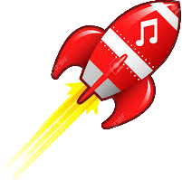 Music Notes Icon On Red Retro Rocket Ship Illustration Stock Photo ...